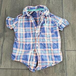 2T Plaid Button Down Shirt With Nautical Detail